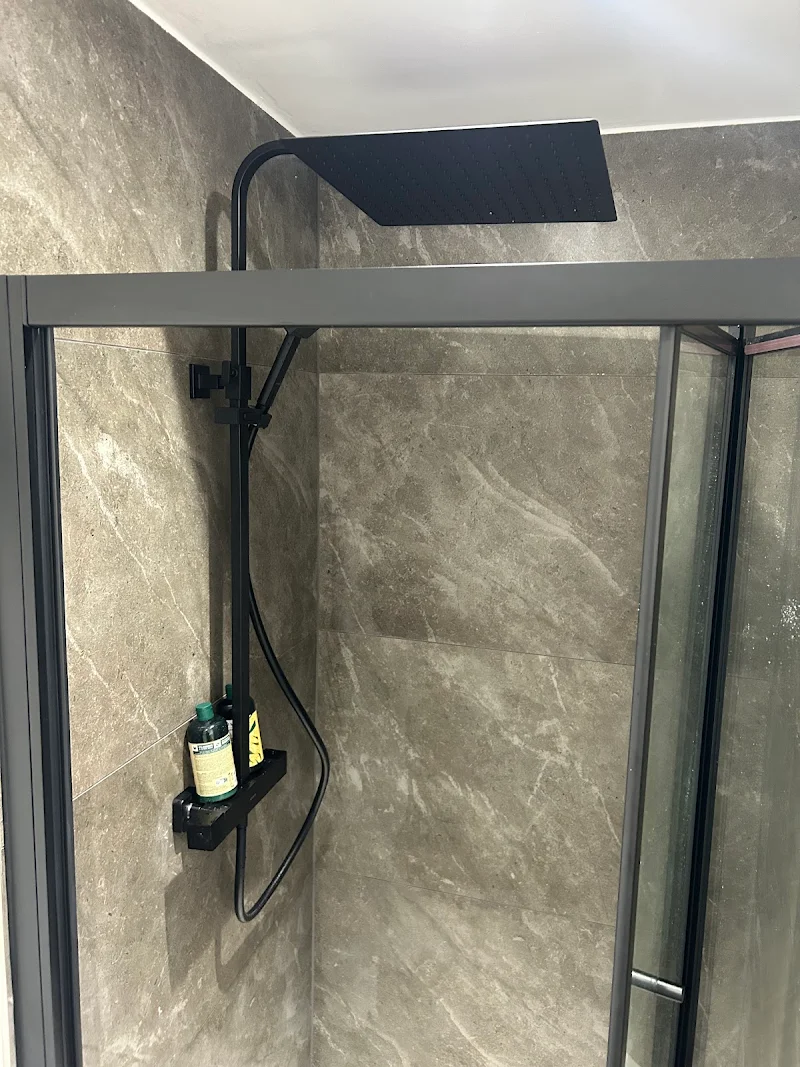 Finished bathroom with walk-in shower